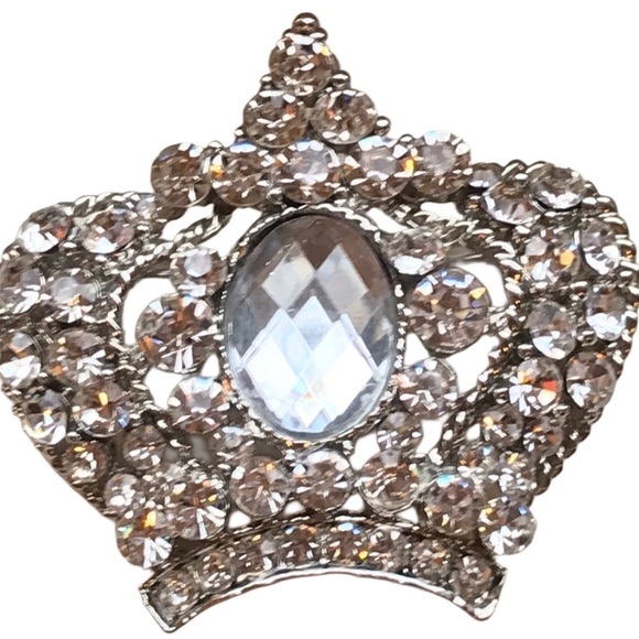 Vintage crown brooch large clear rhinestone queen royalty cabochon bling sparkly - Picture 3 of 13